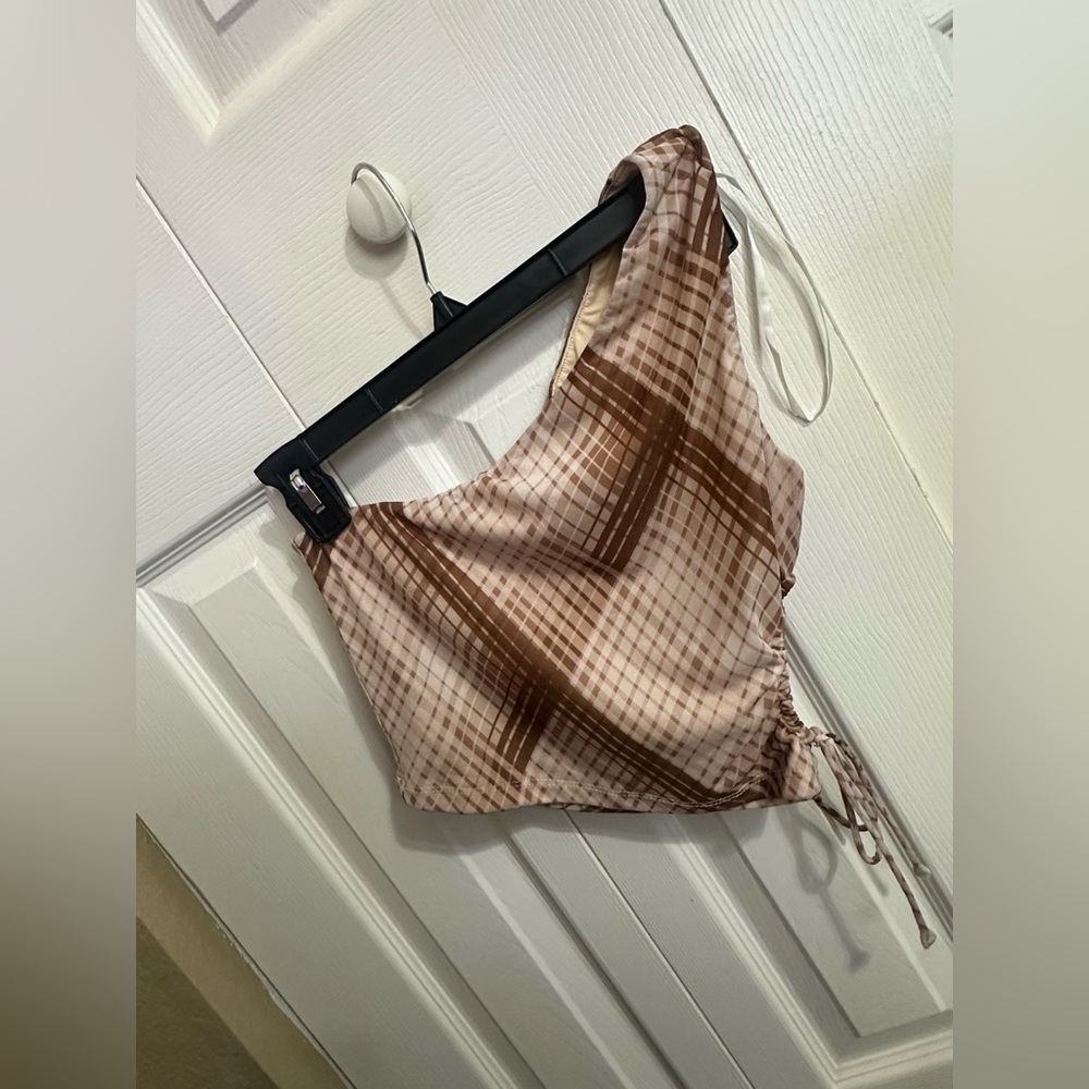 Plaid Ruched one shoulder top